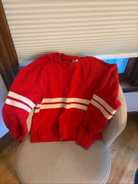 Splendid Red Crewneck Sweater with White Stripes